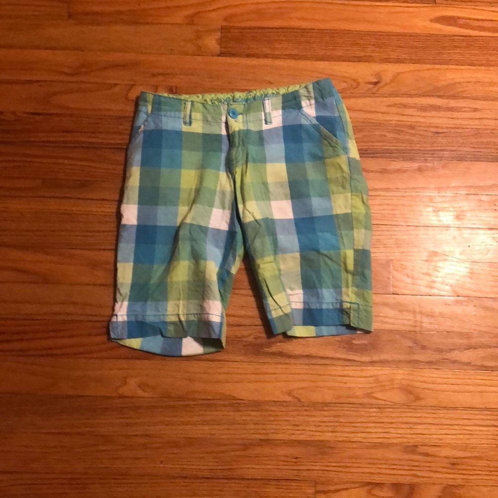 Green and blue Bermuda shorts